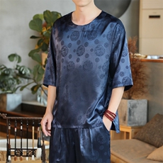 夏装风日系汉服男龙纹宽松大码冰丝短袖T恤上衣男装M141P35，男装T恤，钱塘788(原4013)