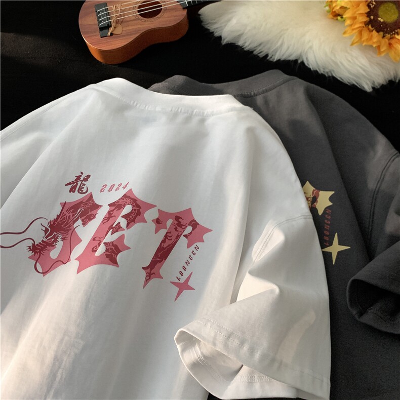 夏季新款龙年字母印花SET短袖宽松M~5XLXZ604-DT217-P25控39,男装T恤,星座604