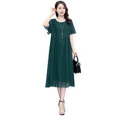 （现货）加大码雪纺连衣裙遮肚子女夏季宽松妈妈装遮肉裙子中长款，女装大码女装，深妍伊美