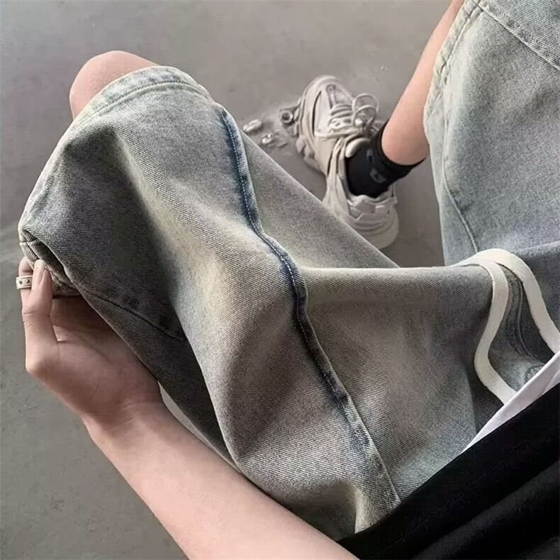 网络图现货美式高街复古水洗做旧阔腿宽松休闲牛仔短裤JD10-P45,男装牛仔裤,星座715-7