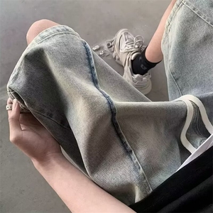 网络图现货美式高街复古水洗做旧阔腿宽松休闲牛仔短裤JD10-P45
