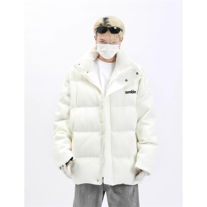 1506-1/QM280/P64美式纯色字母刺绣肌理感棉服男宽松棉衣冬季棉袄图片