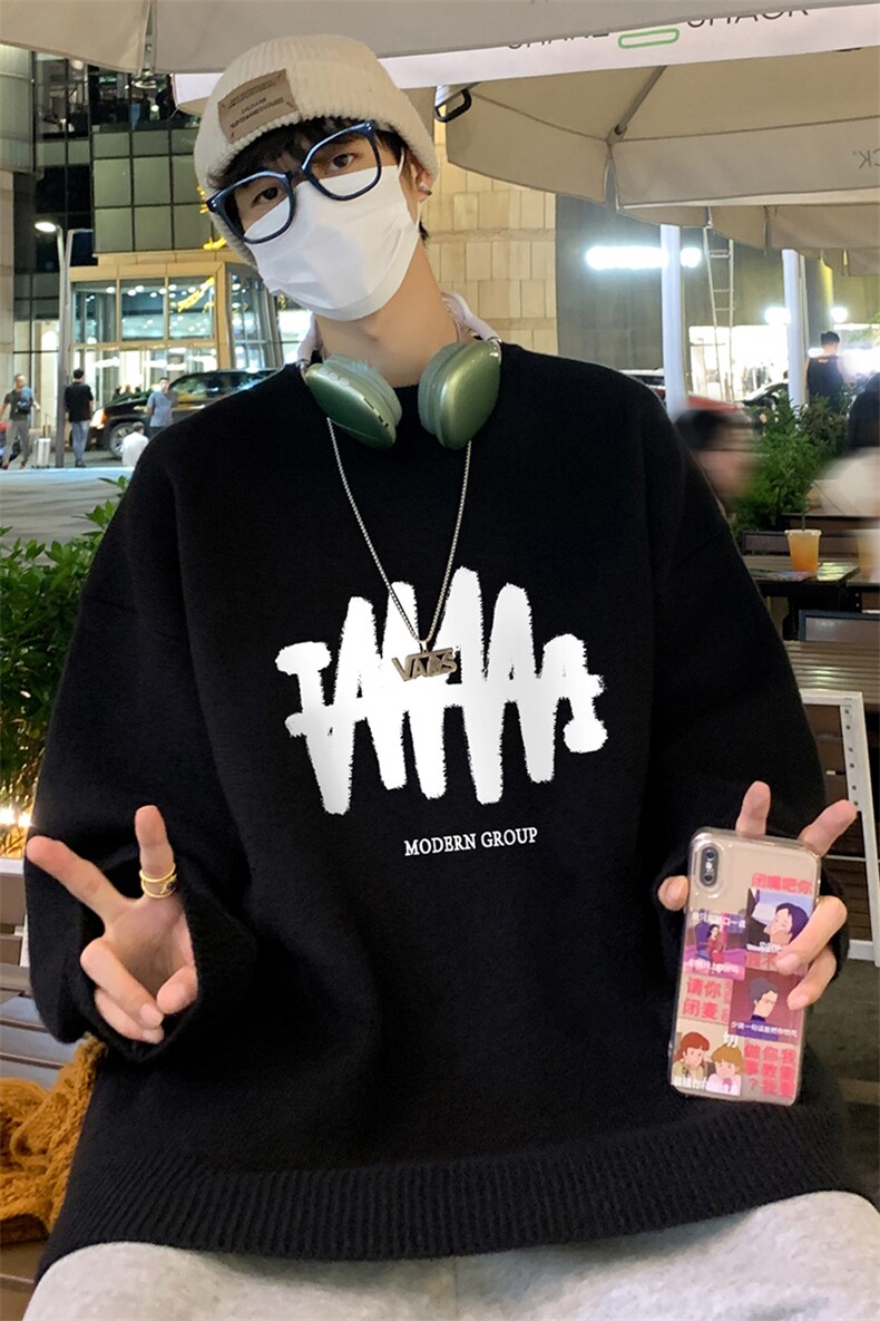 港风新款冬季时尚百搭宽松字母印花毛衣TPM6849特批P40控68,男装针织衫/毛衣,电商A268A