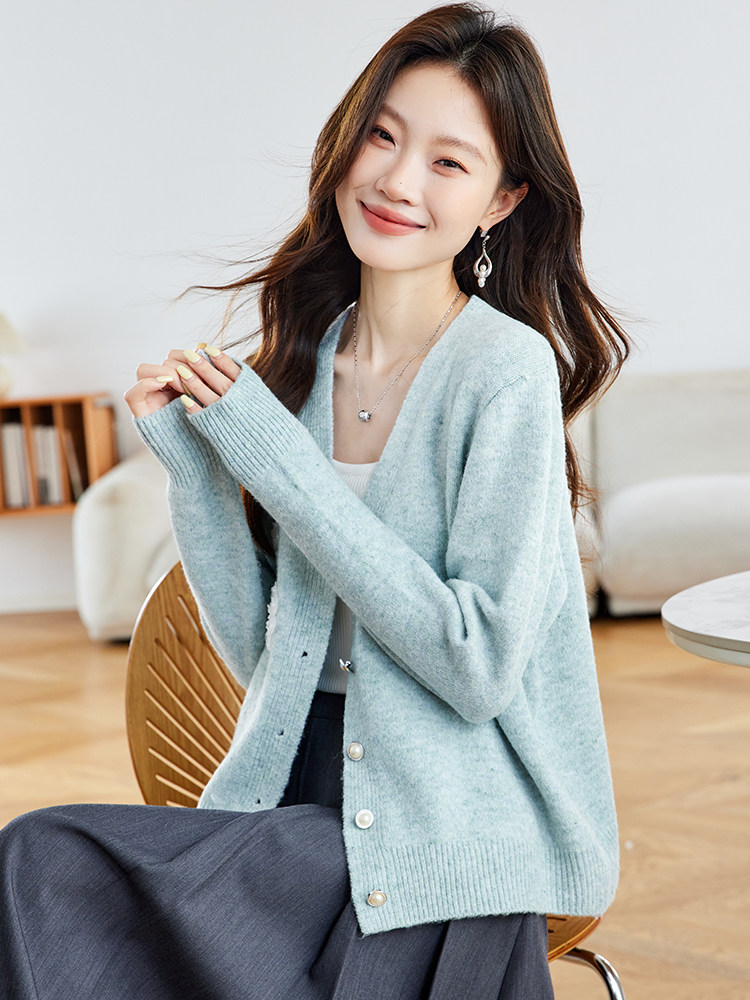 现货2025秋冬V领毛衣女士时尚简约长袖秋冬打底针织衫上衣厚,商品下架区,韩然一族