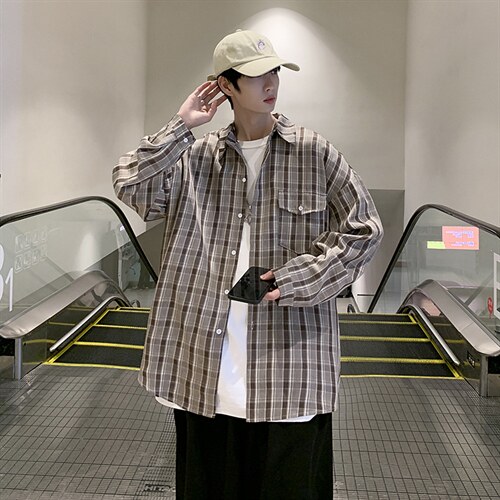2025春装新款格子休闲百搭帅气长袖男休闲衬衫上衣D201-DM96-P45，男装衬衫，电商D321-1