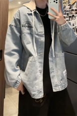 美式复古做旧牛仔夹克男连帽复古风假两件拼接外套JA888-特价P70，男装夹克，电商A007