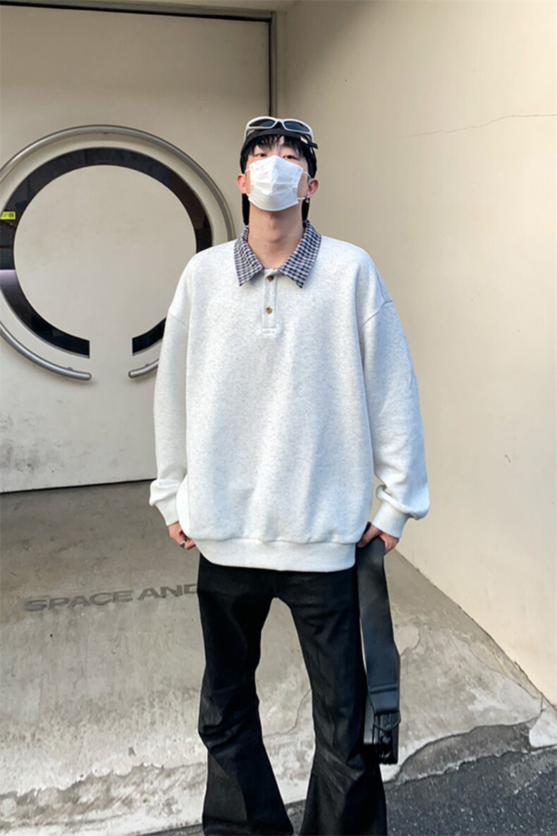 polo领卫衣男宽松学院风长袖假两件加绒外套W4693JR(加绒)-特P42,女装短外套,电商A007