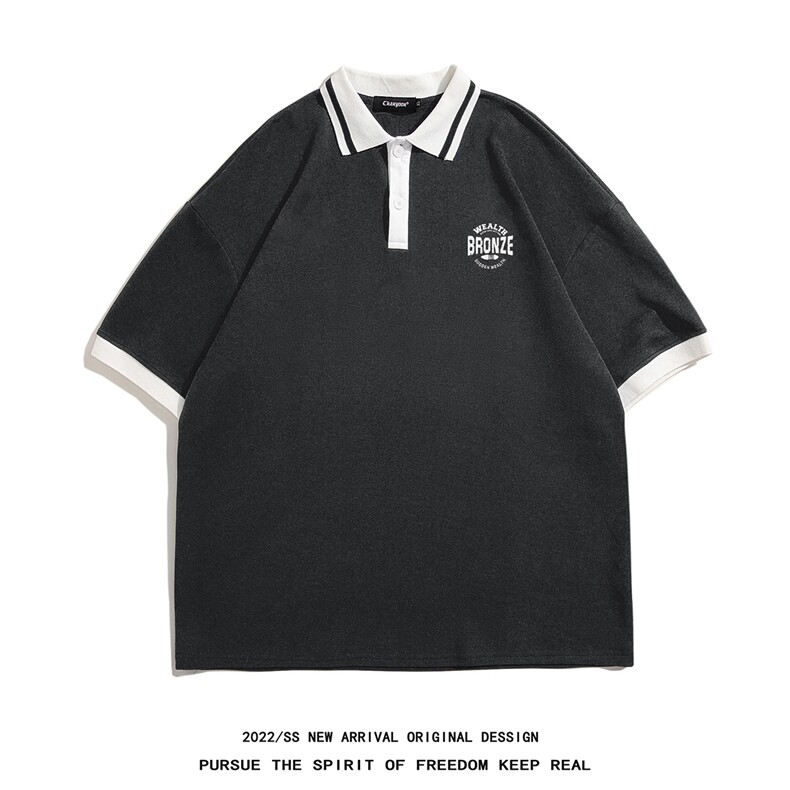 白底 23夏季潮流设计感拼接撞色情侣短袖T恤POLO衫 PL281 P45控68图片