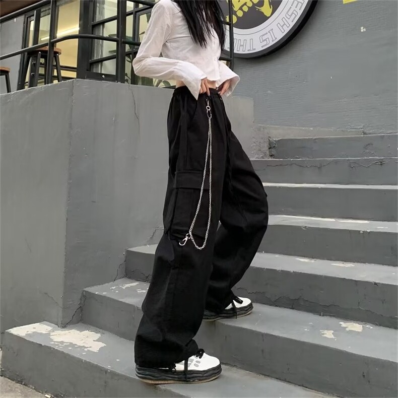 工装裤男女款松紧腰多口袋链条束脚休闲裤中性风长裤CK103P50,男装休闲裤,星座1116-2