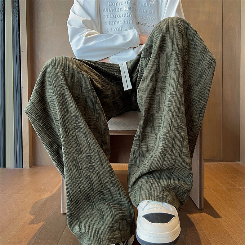 灯芯绒裤子男士春秋季2025新款宽松直筒卫裤阔腿运动男生休闲长裤,男装休闲裤,星座1107-1
