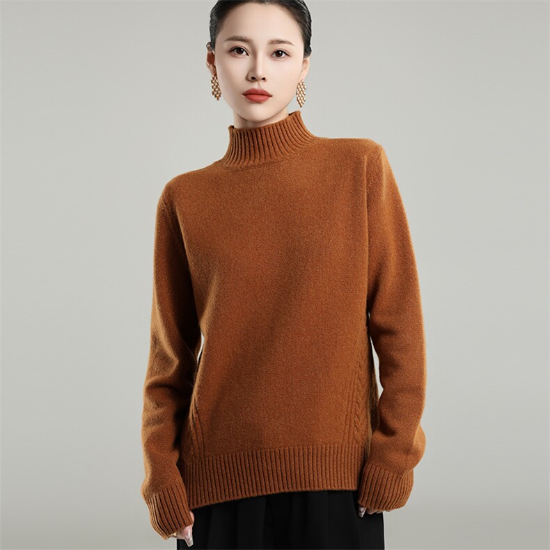 优雅女半高领羊毛衫奢华金银丝点缀200%羊毛舒适时尚百搭,女装羊毛衫,奢优羊绒