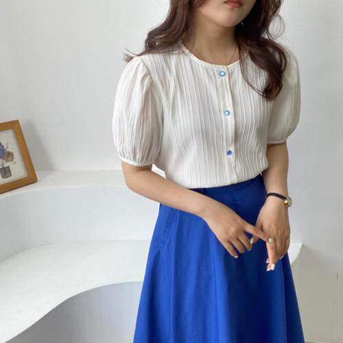 圆领彩扣子小衫，女装，土布鱼