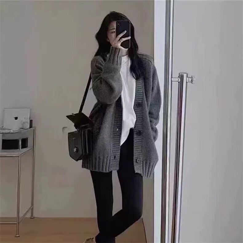 2025年秋季新款百搭女士长袖带兜系扣V领针织开衫，女装针织衫/毛衣，佑昭祥羊绒