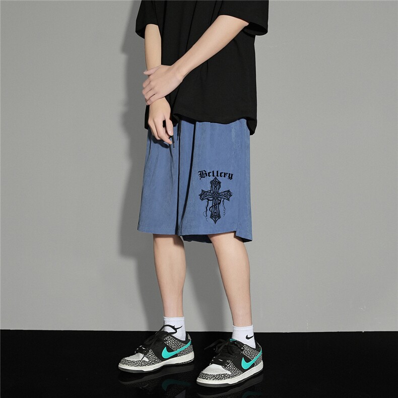 2023夏季新款十字架刺绣短裤休闲宽松五分裤男K108P25--控38,男装休闲裤,电商A247-1