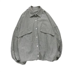 20秋季长袖条纹衬衫 宽松休闲条纹衬衫 男款舒适纯棉衬衫D200P35图片