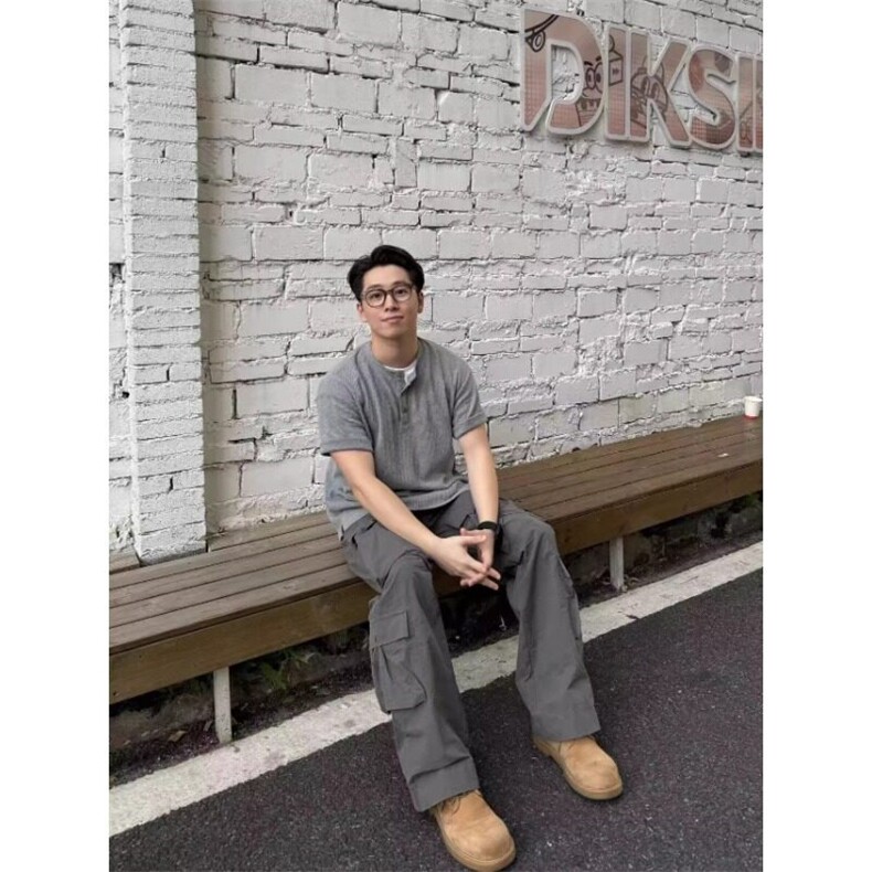 美式亨利领t恤男夏季cleanfit潮牌正肩短袖高级感华夫格体恤,男装T恤,星座506A