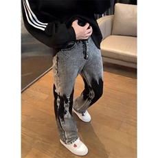 裤子渐变扎染牛仔裤男设计感小众窄版直筒显瘦微喇裤NZ2101，男装牛仔裤，星座1116A（原606A-3）