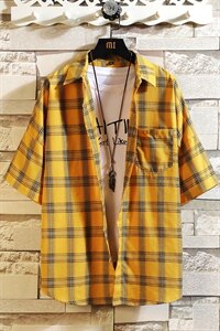 格子衬衫短袖男韩版开衫潮流衬衣帅气2021新款百搭短袖TX016-P35图片