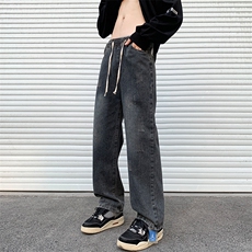 牛仔裤男水洗美式高街复古直筒潮牌宽松阔腿百搭裤N06041-P45，男装牛仔裤，星座308B-1