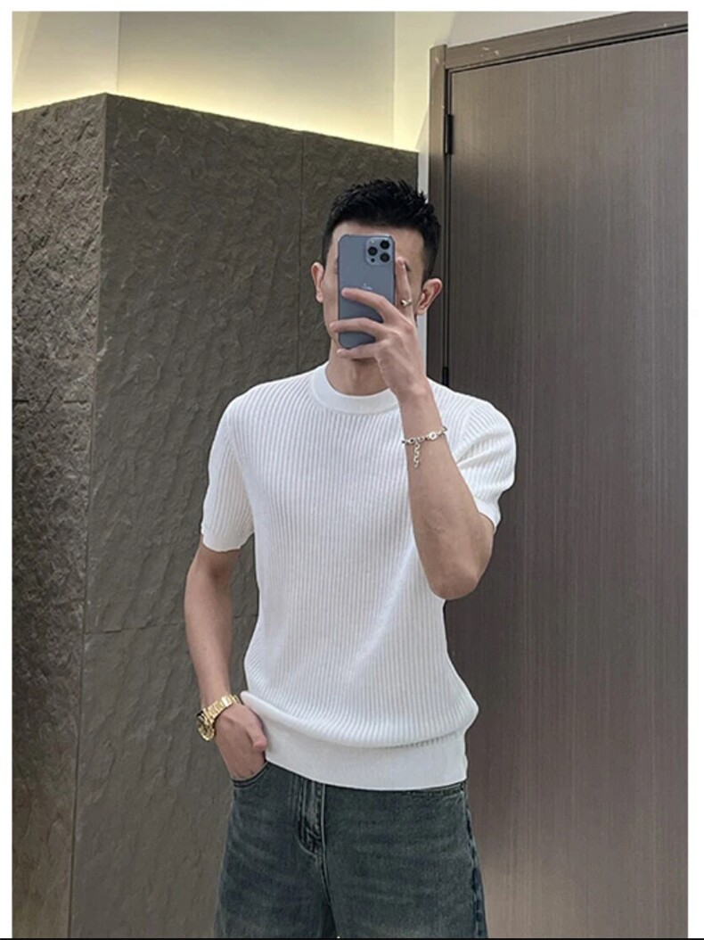 夏季薄款冰丝针织衫圆领套头坑条肌理感短袖6003-P45,男装针织衫/毛衣,星座1012-1