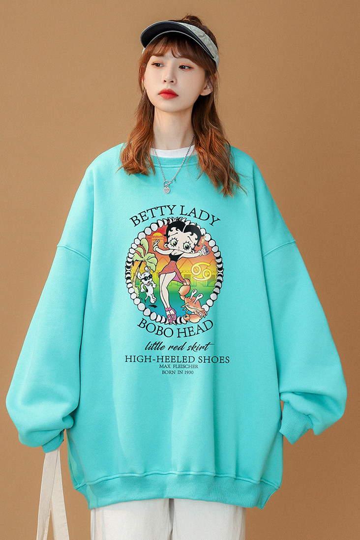 美式复古贝蒂女郎卡通情侣潮长袖圆领卫衣宽松上衣W165P30控48,男装卫衣,A247A