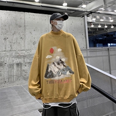水洗做旧加绒加厚卫衣男23冬高领风景油画打底衫XZ514-2-X52-P78，男装T恤，星座514-2(原B239)
