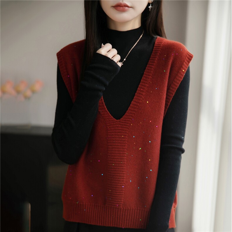 2026年秋季时尚百搭通勤简约休闲亮片马甲，女装马甲，佳绒包芯纱店