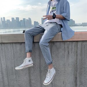 韩版潮流小脚牛仔裤潮牌薄款修身九分裤夏季ins网红9分图片