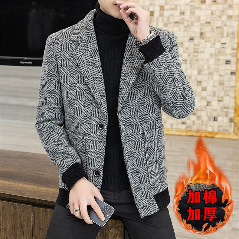 新款毛呢大衣短款西装领韩版修身潮流加厚夹克外套男A39P155，男装毛呢大衣，电商B226
