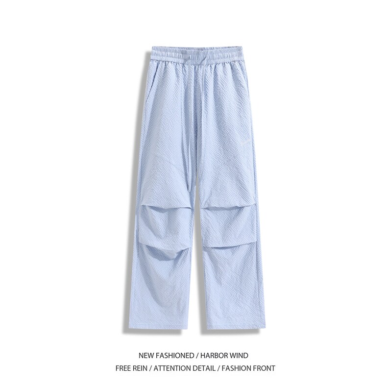 抖音品质夏季新款多巴胺褶皱宽松冰丝裤B315-K25596-特p30控58,男装休闲裤,电商B315