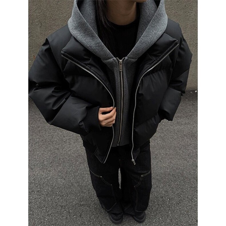 网图美式假两件PU皮棉服男款冬季加厚工装棉袄连帽外套MF7002特批,男装棉衣,电商B238