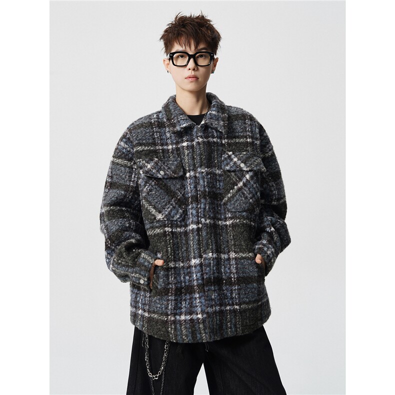粗花呢格纹棉服复古大码夹棉加厚小香风毛圈格子呢外套LF101特P95图片