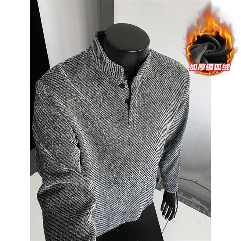 加厚银狐绒470g高克重银丝雪尼尔长袖T恤男T24538J加绒-特P35控68，男装T恤，电商A001-1