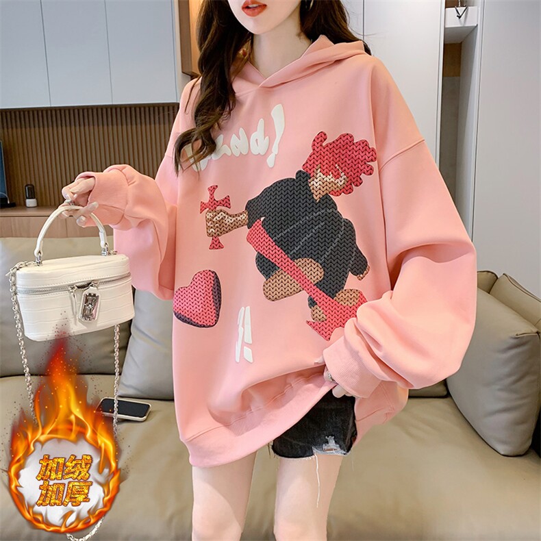 A8386复合350克保暖加绒加厚前后发泡印花宽松连帽卫衣女P58,女装卫衣/绒衫,星座309B-2