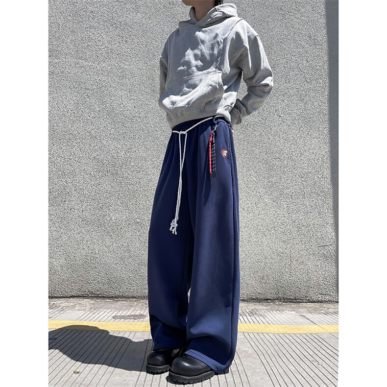 卫裤男女2025新款藏蓝色简约百搭高腰遮肉运动风垂感阔腿裤WK52,男装休闲裤,星座601-2