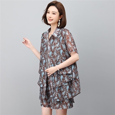 套装女2026年夏季新款时尚宽松中年妈妈大码短裤两件套，女装套装/套裙，江忆布依