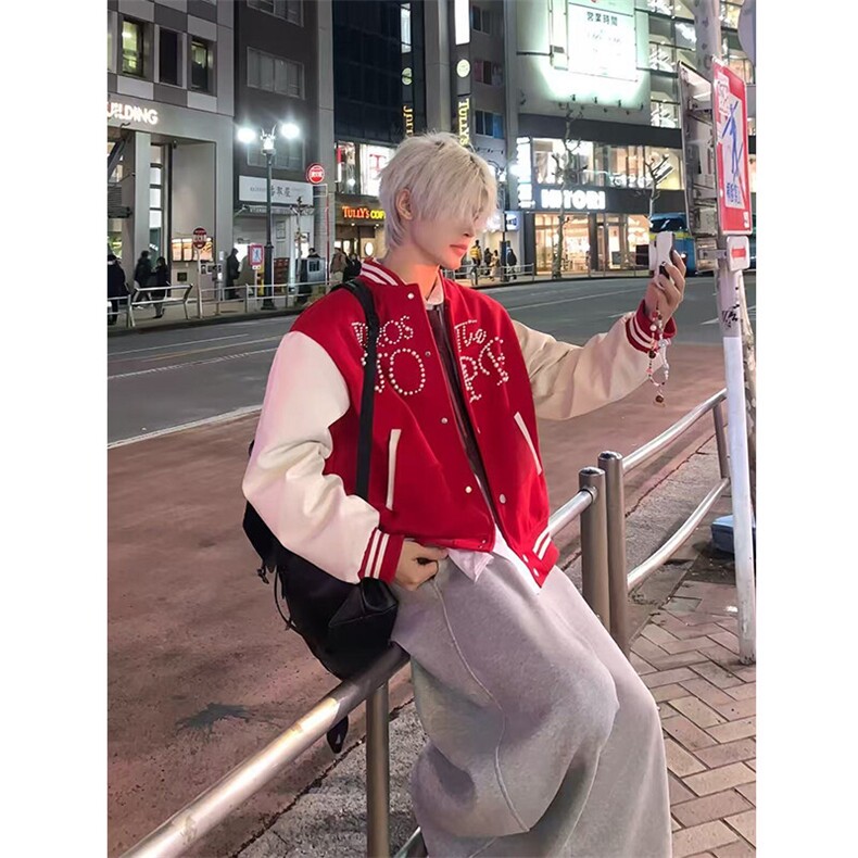 美式拼接撞色珍珠钉珠棒球服休闲夹克外套JK7966特P75,男装夹克,星座908-1