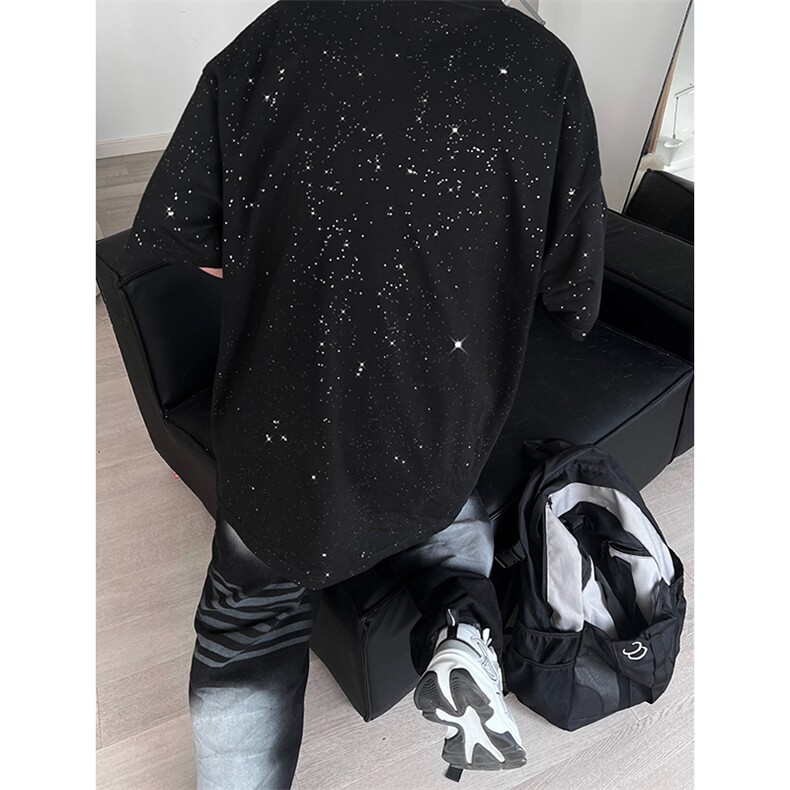量大优供抖音视频支持得物配合二开美式满天星亮片短袖T恤MTX150,男装T恤,电商A486