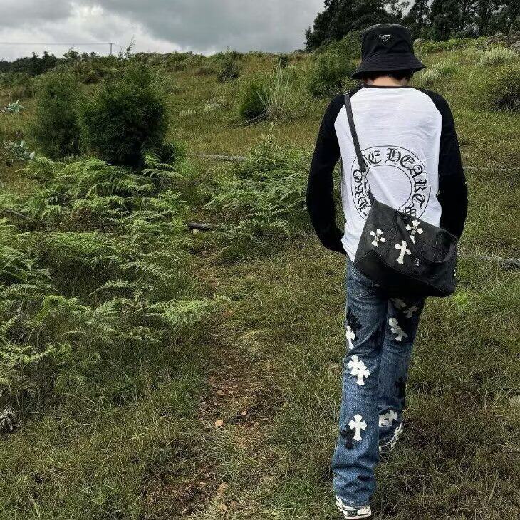新款休闲黑色撞色插肩长袖T恤春秋季港味复古修身上衣潮GAE01P40,男装T恤,星座1013-5