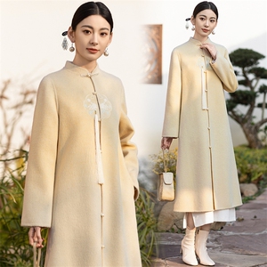 新中式国风双面羊毛大衣女2024春秋新款高端刺绣禅意汉服毛呢外套图片