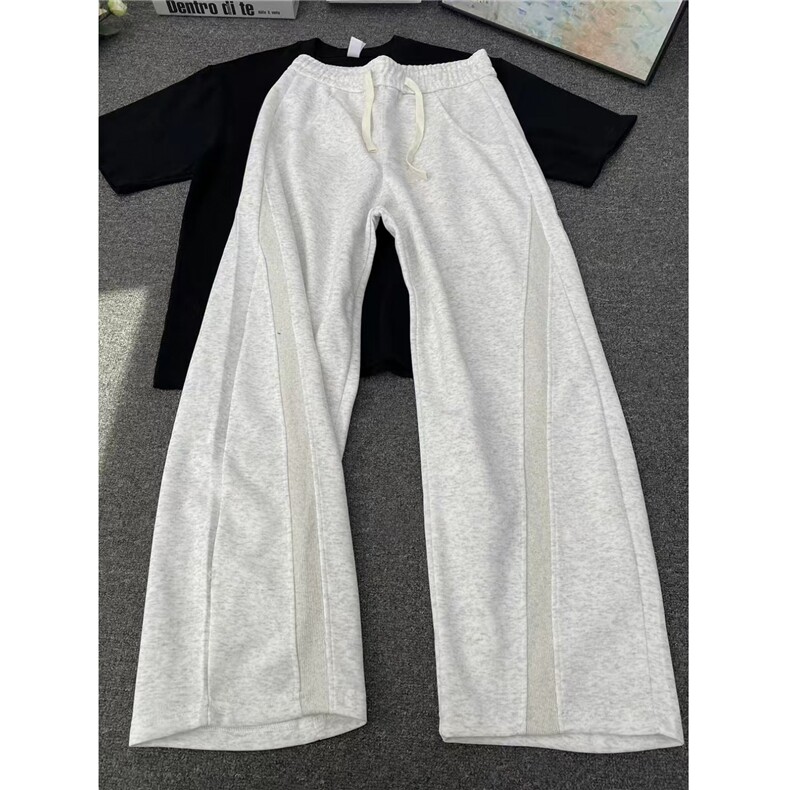 花灰色弯刀微喇运动卫裤男秋冬垂感斜切加绒阔腿裤加厚保暖长裤子，男装休闲裤，星座1013-1