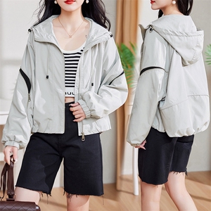 现货-新品】宽松休闲短外套女2024年春装新款潮流时尚连帽外套图片