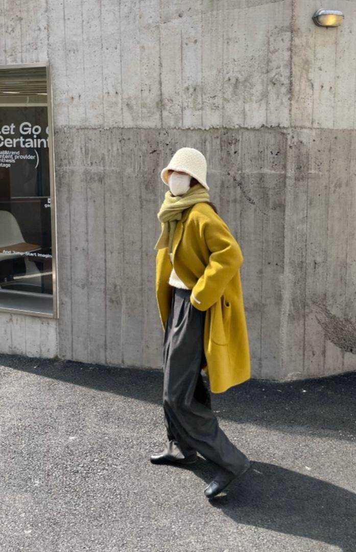 秋冬新款简约翻领中长款两粒扣大口袋羊绒大衣，其它，HJ