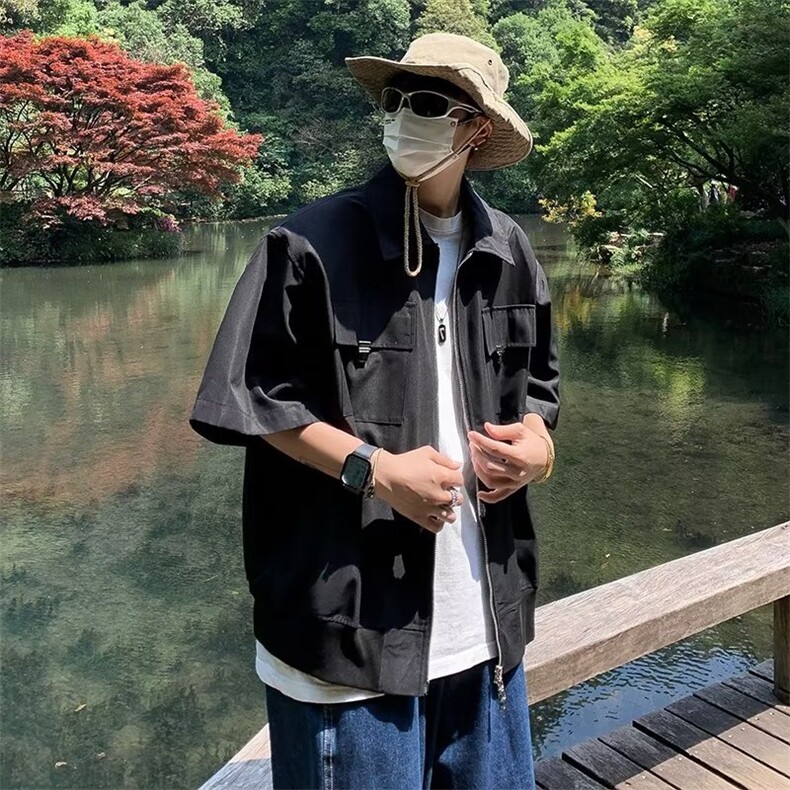 五分袖夏季潮流气质新款青春流行潮衬衫标准方领原宿纯色男简约,男装衬衫,星座716-4