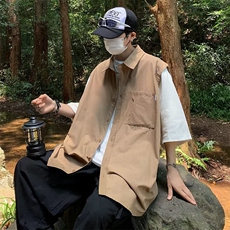 RL5002-P40夏季假两件短袖T恤马甲日系复古潮牌男装休闲上衣坎肩，男装T恤，电商C233