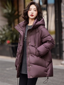 连帽羽绒服女冬季中长款高级感超好看时尚宽松加厚保暖面包服外套图片