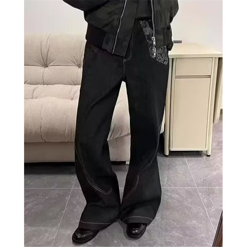 美式复古设计感明线弯刀牛仔裤男痞帅百搭直筒宽松长裤NB917,男装牛仔裤,星座1116A（原606A-3）