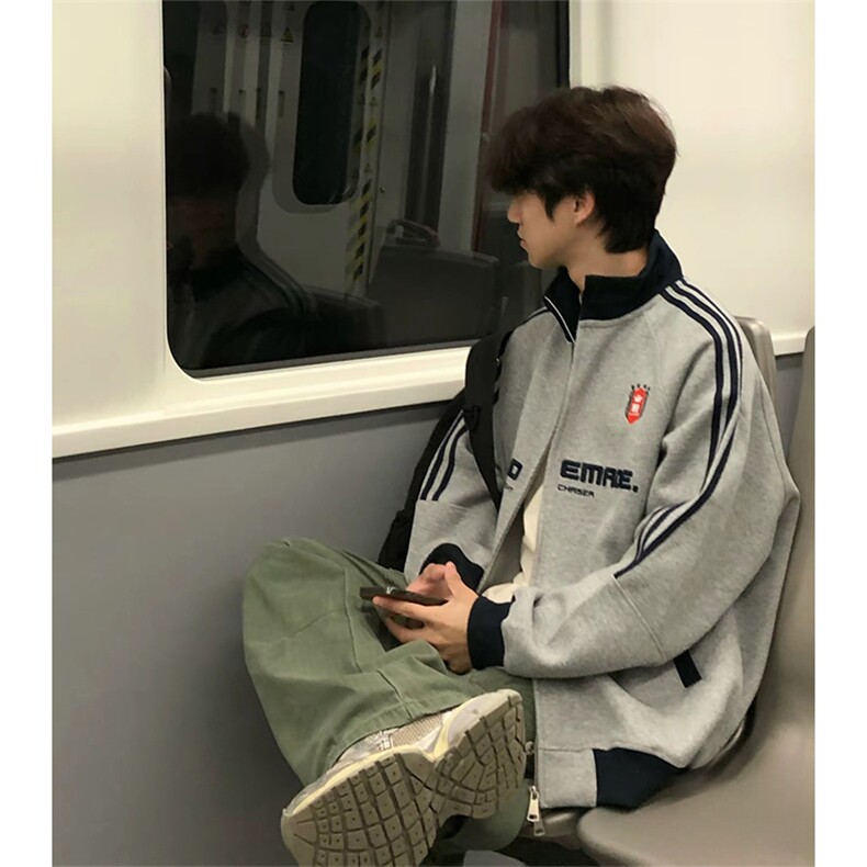 抖音得物美式高街重磅结构设计拼接织带立领印花卫衣外套ACM4201,女装短外套,电商A443