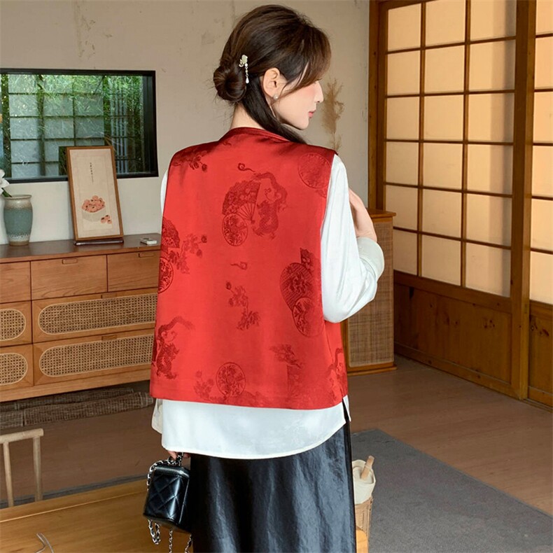 2026年春季新中式g风提花洋气百搭无袖马甲,女装马甲,超帛