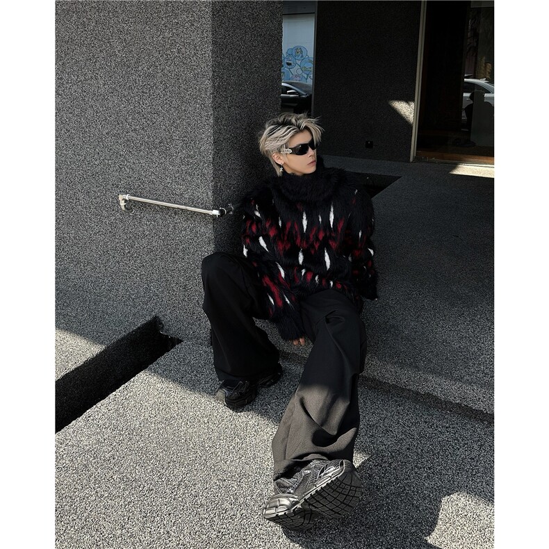 秋冬季仿貂毛毛衣男美式小众分割设计感高街复古慵懒针织衫MY9536,男装针织衫/毛衣,星座506